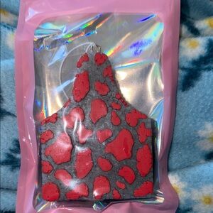 Red and Gray Cow tag car freshie